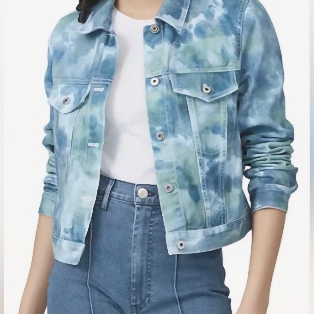 3.1 Phillip Lim Stylish Blue/Green Tie-Dye Denim Jean Jacket - Picture 11 of 11
